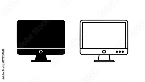 Computer monitors with outline and solid fill with transparent background