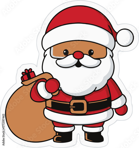 Flat Vector Portrait of Smiling Happy Santa Claus Showing Like Sign with Thumb. Cartoon Christmas Santa Claus Sticker Icon, Isolated Vector Illustration, Front View