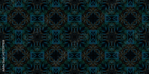 Luxurious Emerald and Gold Ornate Floral Repeating Background. Black and Teal Elegant Abstract Nature Motif Wallpaper. Victorian Era Ornamental Fern Print with Metallic Veins