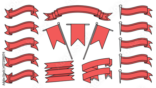 Ribbons and banners collection of red decorative elements for design vector
