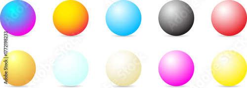 Colorful 3D Gradient Spheres Set on Transparent Background. Gradient Color Balls Spheres Collection