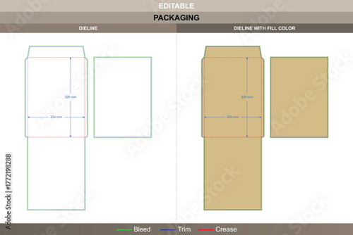 Envelope dieline shaped by vector arrangement supporting printing order and organized packaging build accurate die line shaping maintains the manila envelope flat and steady