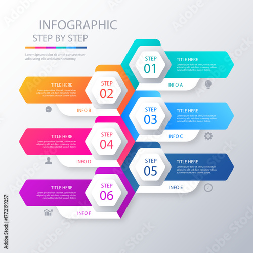6 Step Hexagon Infographic Template