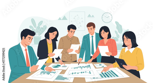 Business Team Analyzing Financial Data for Strategic Planning and Profitable Growth