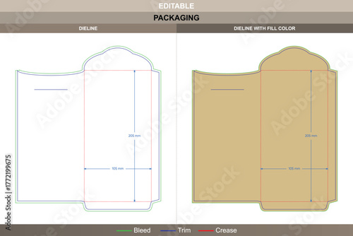 Custom dimensions envelope sleeves dieline produced through vector detailing optimizing printing layout and packaging strength each die line element refines the folding balance