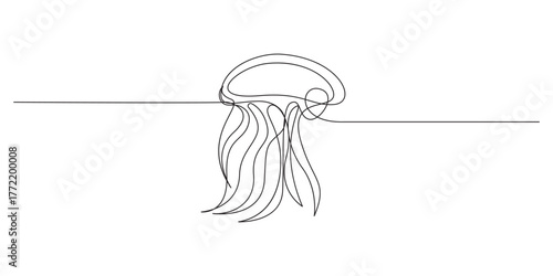 Elegant Continuous Line Drawing of a Jellyfish,Elegant Jellyfish Continuous Line Art,Continuous Line Art Jellyfish Drawing