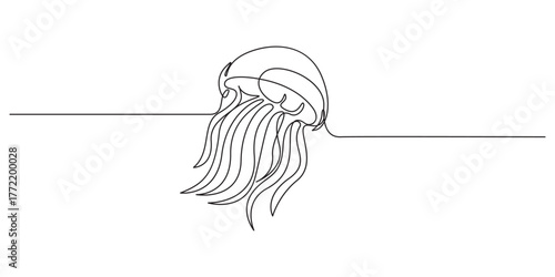 Elegant Continuous Line Drawing of a Jellyfish,Elegant Jellyfish Continuous Line Art,Continuous Line Art Jellyfish Drawing