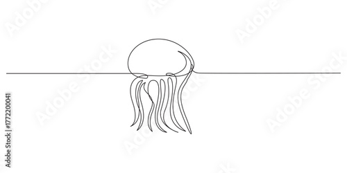 Elegant Continuous Line Drawing of a Jellyfish,Elegant Jellyfish Continuous Line Art,Continuous Line Art Jellyfish Drawing