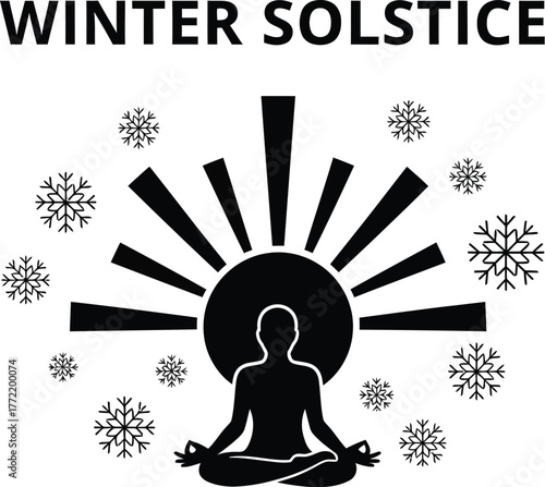 Winter solstice with person meditating to celebrate shortest day and return of light