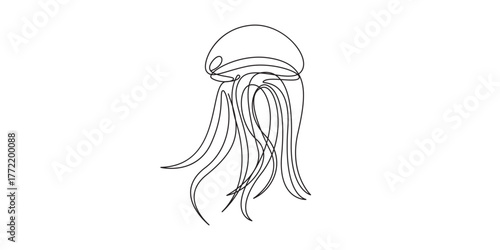Elegant Continuous Line Drawing of a Jellyfish,Elegant Jellyfish Continuous Line Art,Continuous Line Art Jellyfish Drawing