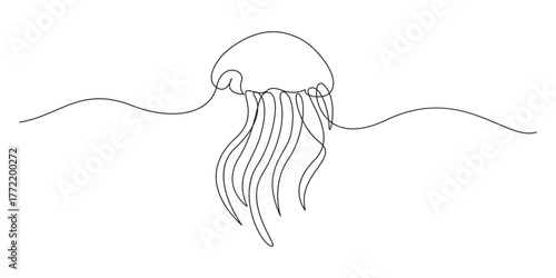 Elegant Continuous Line Drawing of a Jellyfish,Elegant Jellyfish Continuous Line Art,Continuous Line Art Jellyfish Drawing