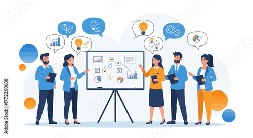 Business Team Synergy Presenting Concepts And Ideas On Whiteboard For Strategic Planning And Success