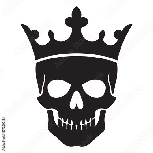 Silhouette of a skull topped with a regal crown vector illustration