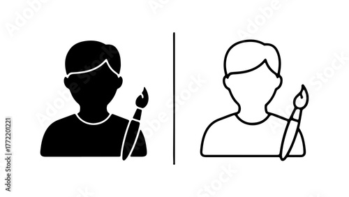 Artist with paintbrush with transparent background