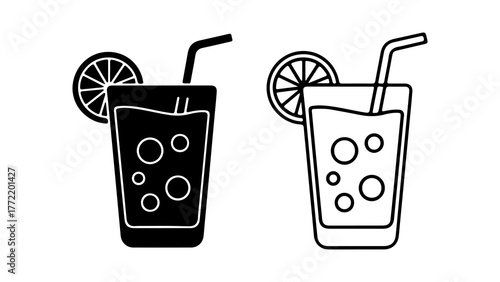 Lemonade glass with slice and straw with transparent background