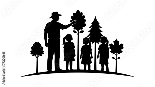 Family planting trees with transparent background