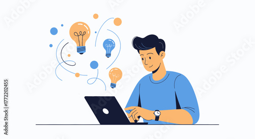 Creative Individual Conceptualizes Innovative Ideas While Working On A Laptop Illustration