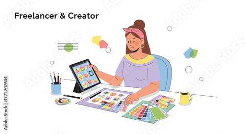 Creative Freelance Graphic Designer Working On Illustrations And Color Palettes