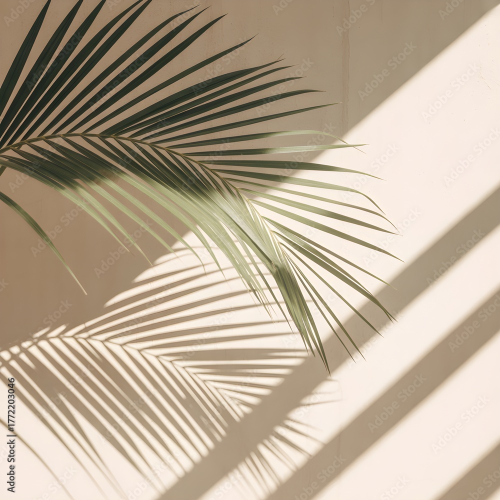 Fototapeta premium Minimalist palm leaf shadow background aesthetic vector illustration