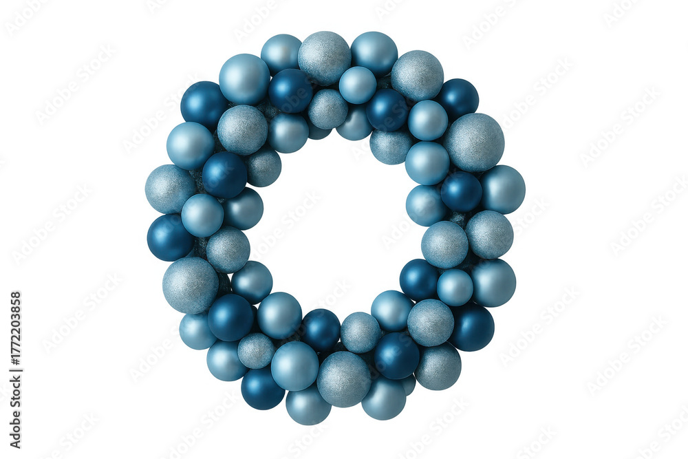 Obraz premium Christmas wreath decorating door, wall for holiday season, made of blue glittering ornaments on transparent background