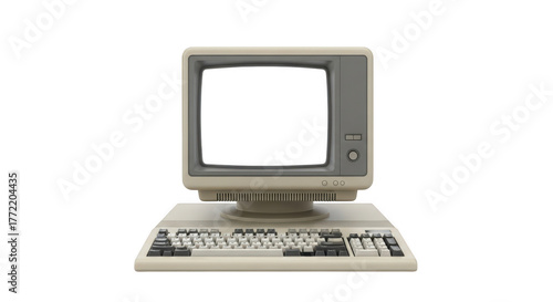 Vintage retro computer with CRT monitor and keyboard old technology device