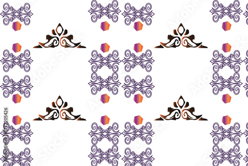Ornate Scrollwork and Geometric Medallion Seamless Pattern on White Background