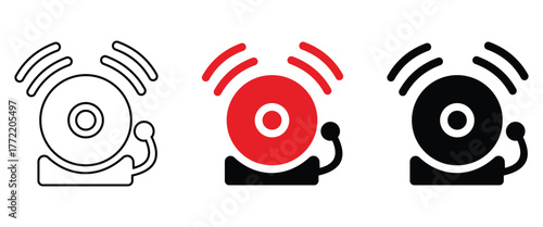 “Fire Safety Equipment Icons – Fire Alarm Bell and Extinguisher Vector Illustration”