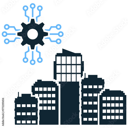 City digitalization vector. Symbolizes technological integration, data transformation, and smart services. Ideal for themes on urban modernization, digital future, and connected infrastructure.