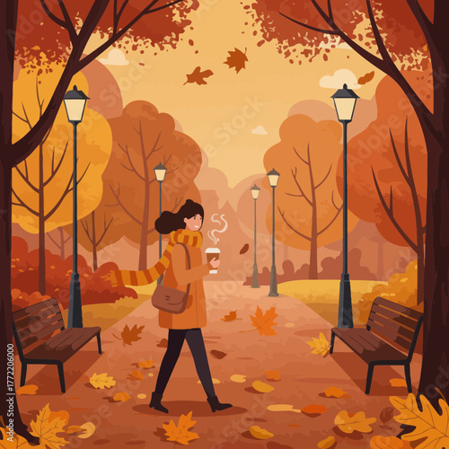 Cozy Fall Morning Walk With Steaming Coffee