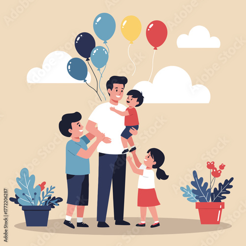 Happy Father Surrounded By Adoring Children