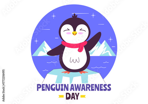 Penguin Awareness Day Vector Illustration on January 20, Featuring Penguins and an Iceberg to Promote Animal Conservation on a Flat Background