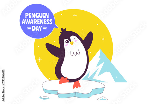 Penguin Awareness Day Vector Illustration on January 20, Featuring Penguins and an Iceberg to Promote Animal Conservation on a Flat Background
