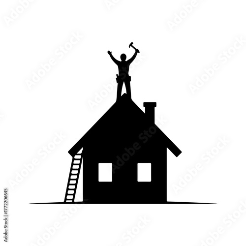 Roofer working on house with transparent background