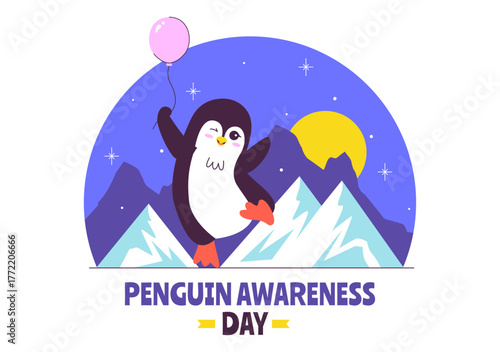 Penguin Awareness Day Vector Illustration on January 20, Featuring Penguins and an Iceberg to Promote Animal Conservation on a Flat Background