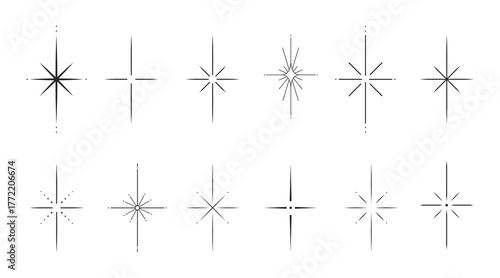 Sparkle stars collection. Aesthetic star icons. Trendy geometric graphic elements. Vector illustration.