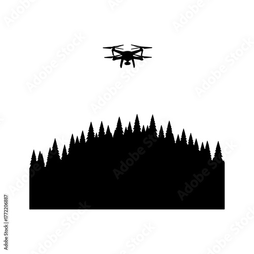 Drone flying over forest with transparent background