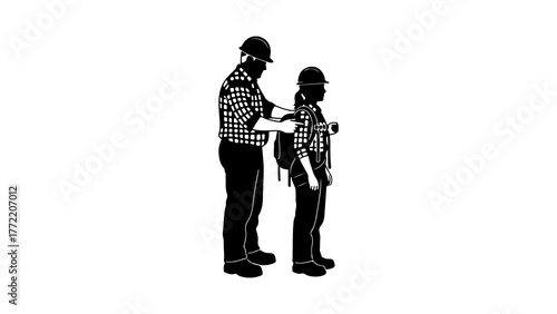 Construction workers discussing safety with transparent background