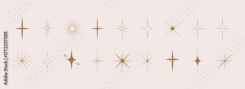 Sparkle stars collection. Minimalistic star set. Sunburst shape bundle. Vector illustration.