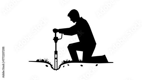 Geologist drilling soil with transparent background