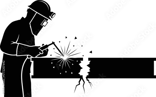 welder silhouette at work, sparks flying, forging strength and innovation