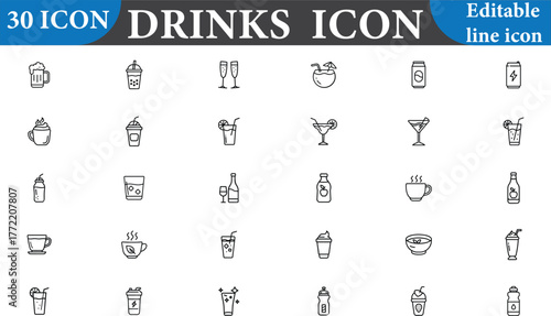 This drinks icon set is perfect for illustrating beverage and refreshment concepts. Use these icons to enhance your presentations and website designs. 
