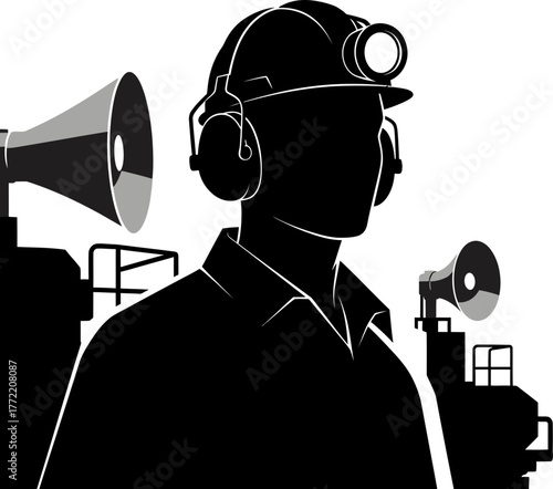 silent sentinel acknowledging directives amidst industrial clamor and vital signals