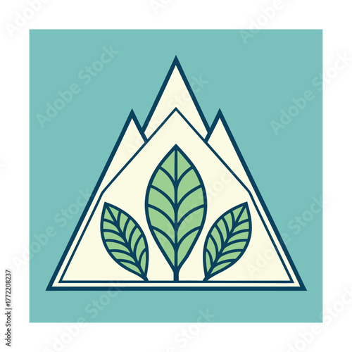 Mountain Peaks and Leaves Inside a Triangle Emblem leaf nature
