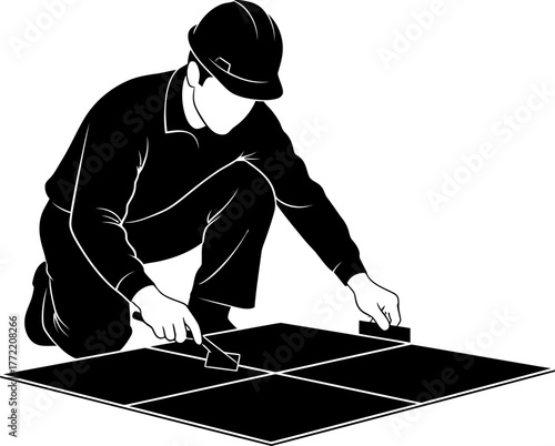 craftsman meticulously installs new flooring, building modern elegance with focused expertise