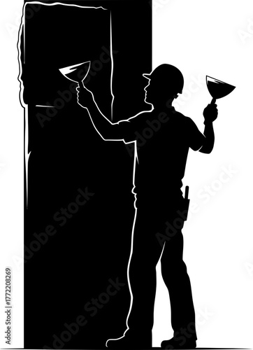 dedicated hands sculpt blank walls, achieving professional surface perfection