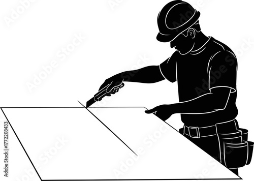 artisan meticulously cuts material, building foundations with skilled, focused precision