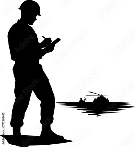 strategic planner logs critical details, directing complex operations with unwavering resolve