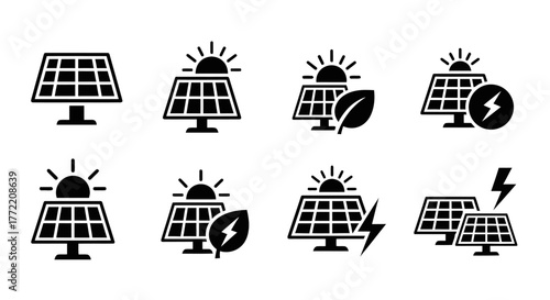 Solar panel icons representing renewable energy and sustainability solutions for a greener future