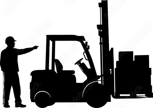 logistics orchestration worker directs forklift, optimizing supply chain movement