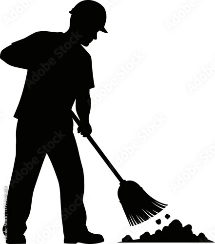 sweeping with purpose a worker diligently crafts an orderly, clean world